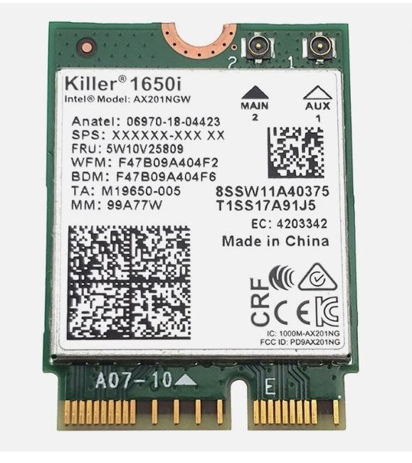 INTEL AX201NGW KILLER 1650i M.2 2230 WIFI 6 802.11AX BLUETOOTH CARD 5W10V25809