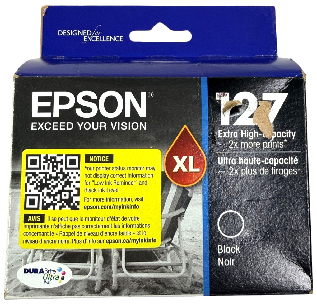 Epson 127 XL Black Ink Cartridge T127120 High Capacity WorkForce NEW SEALED 9/26