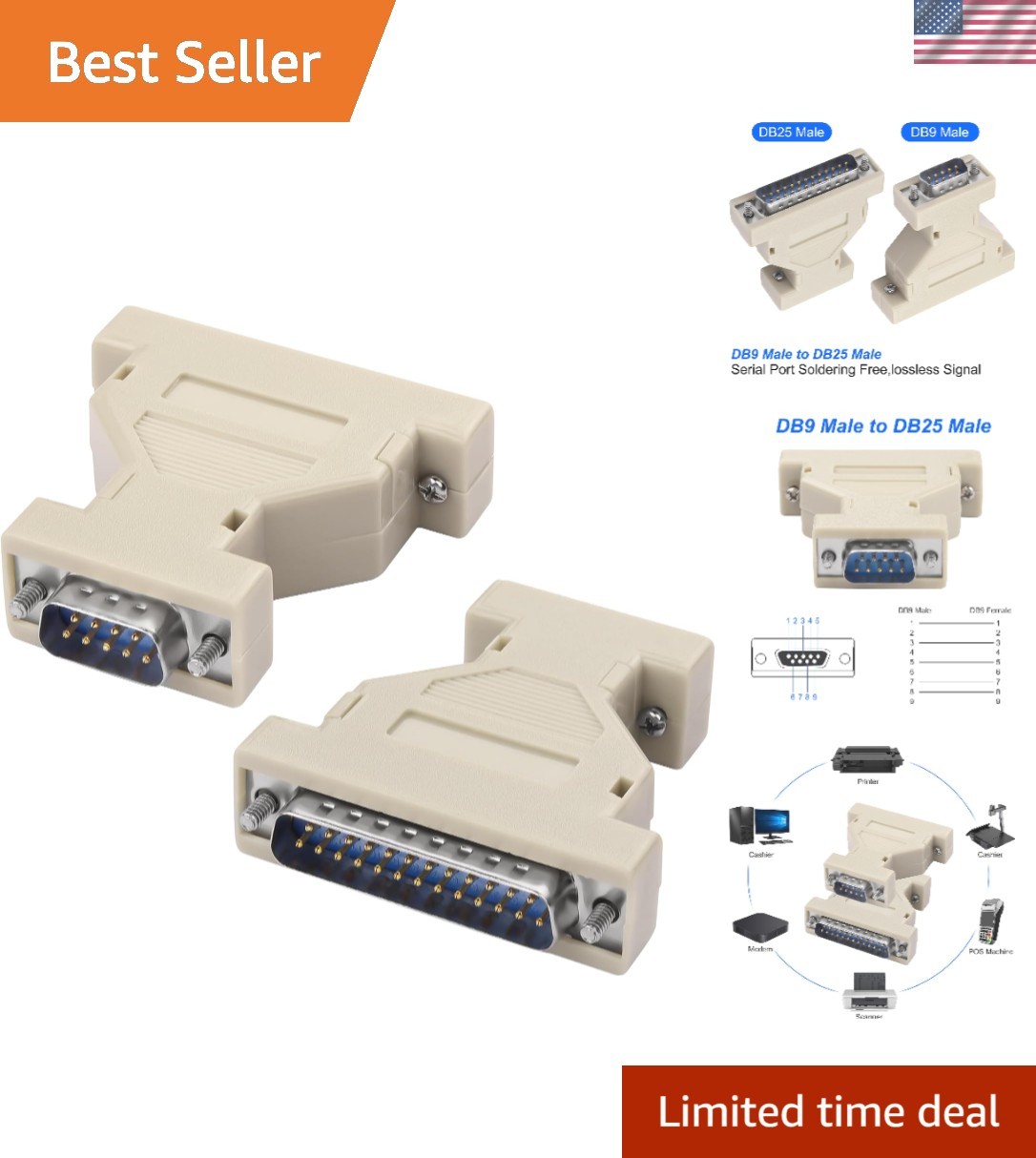 Compact DB9 to DB25 Male Gender Changer - Plug and Play Connectivity Solution