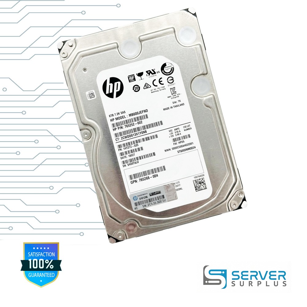HP 6TB SAS 7.2K 3.5 in Enterprise HDD | 765252-002 | ST6000NM0034 | MB600JEFND