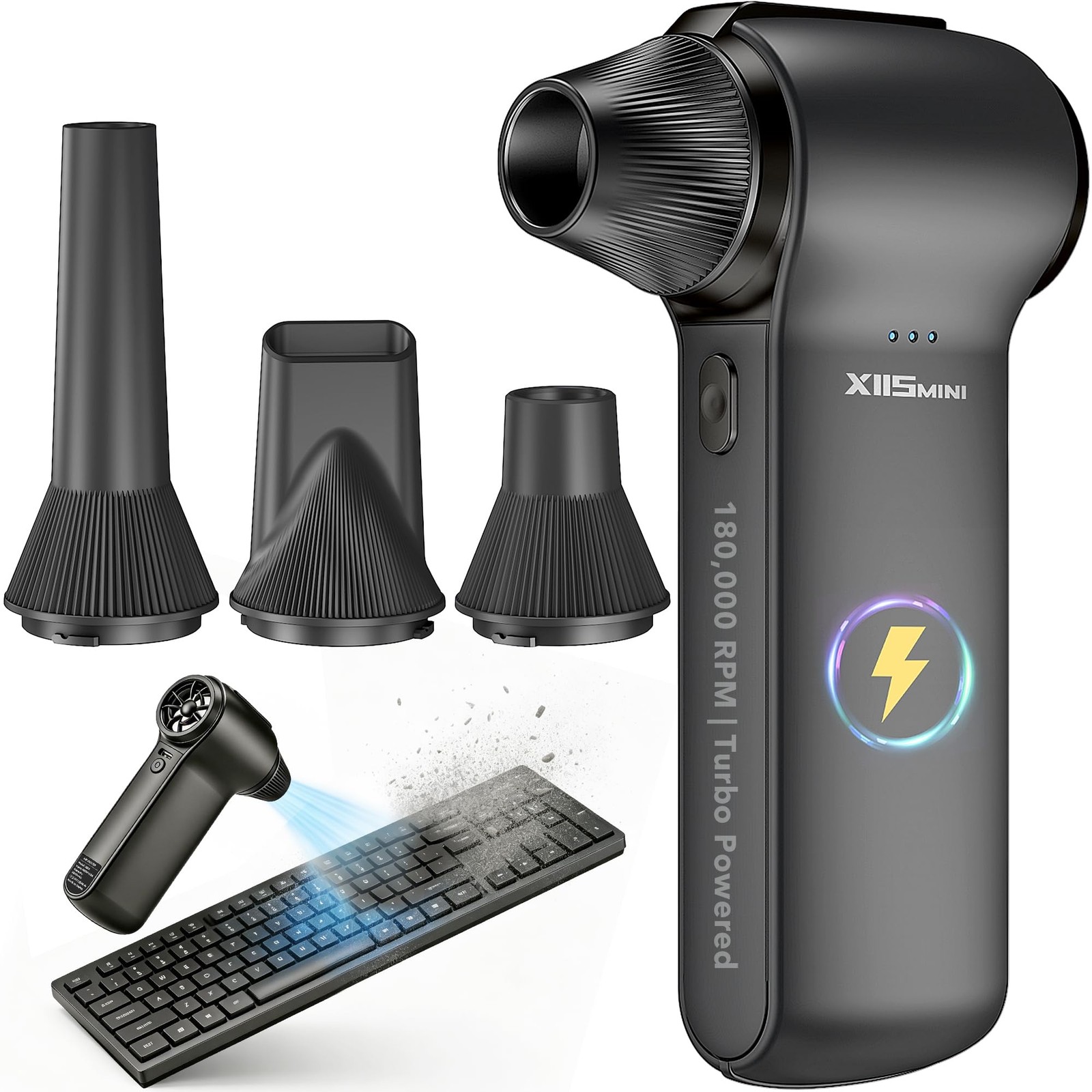 Compressed Air Duster, 180000RPM Rechargeable Cordless Electric Blower