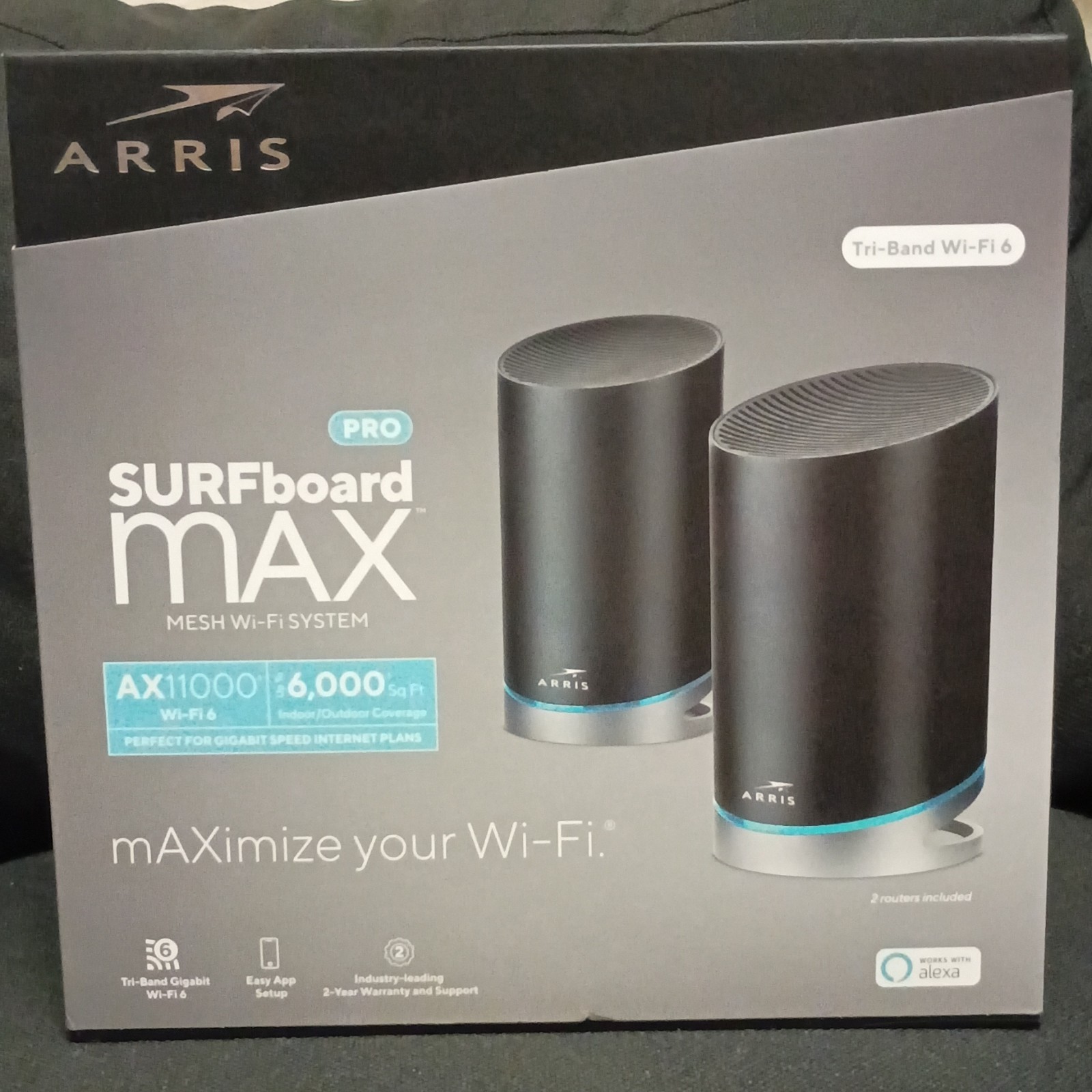ARRIS SURFboard mAX Pro AX11000 Tri-Band Wi‑Fi 6 Mesh System 2-Pack Black