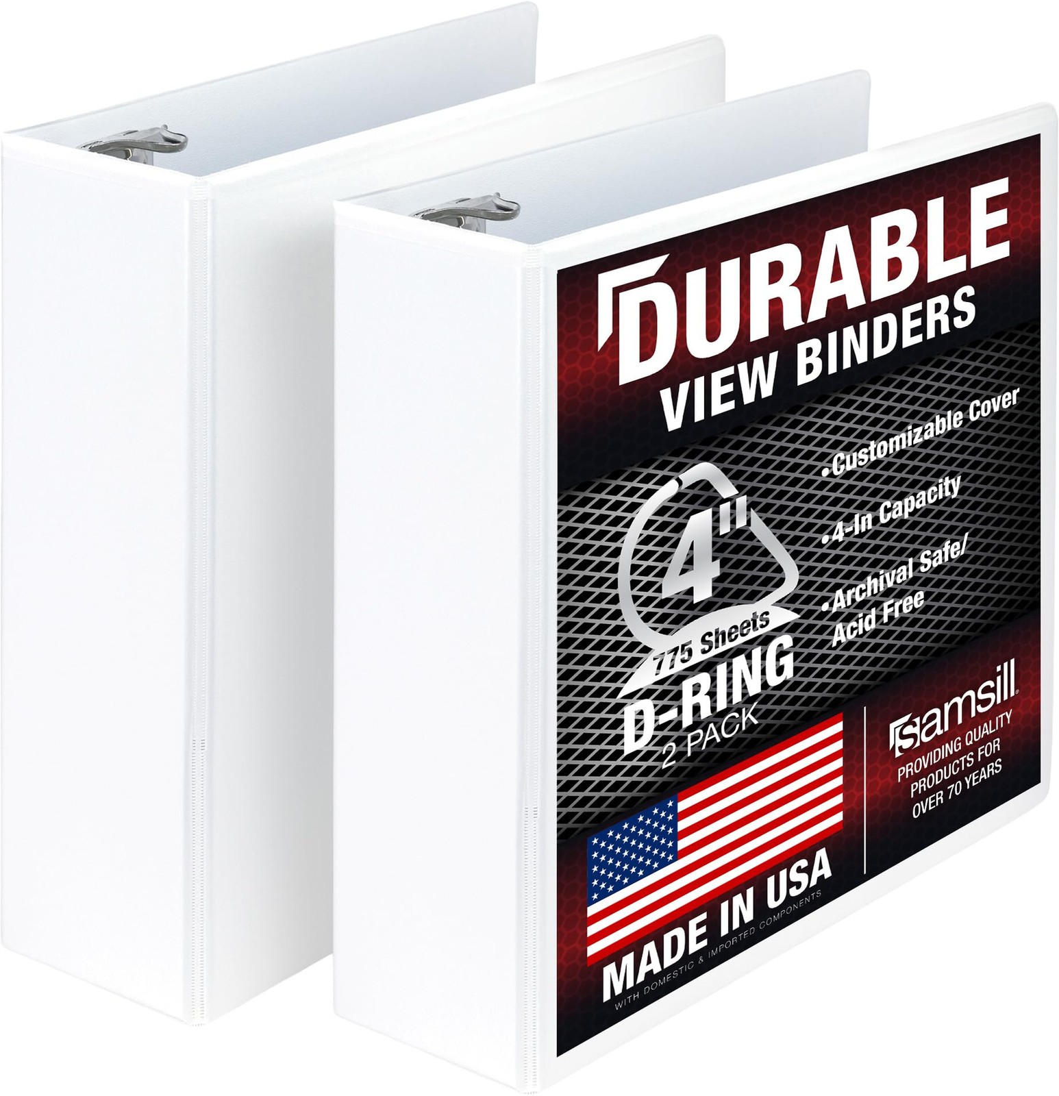 3 Ring Binder 4 inch D 100% Recycled Chipboard White 2 Pack Samsill Durable