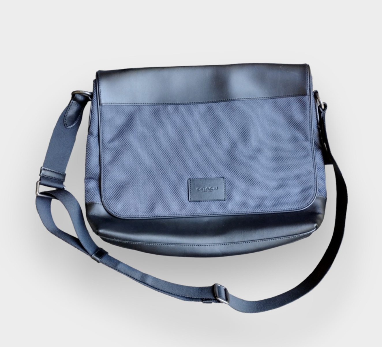 Coach Crossbody Laptop Messenger Bag, Gray & Black Nylon/Leather F38741