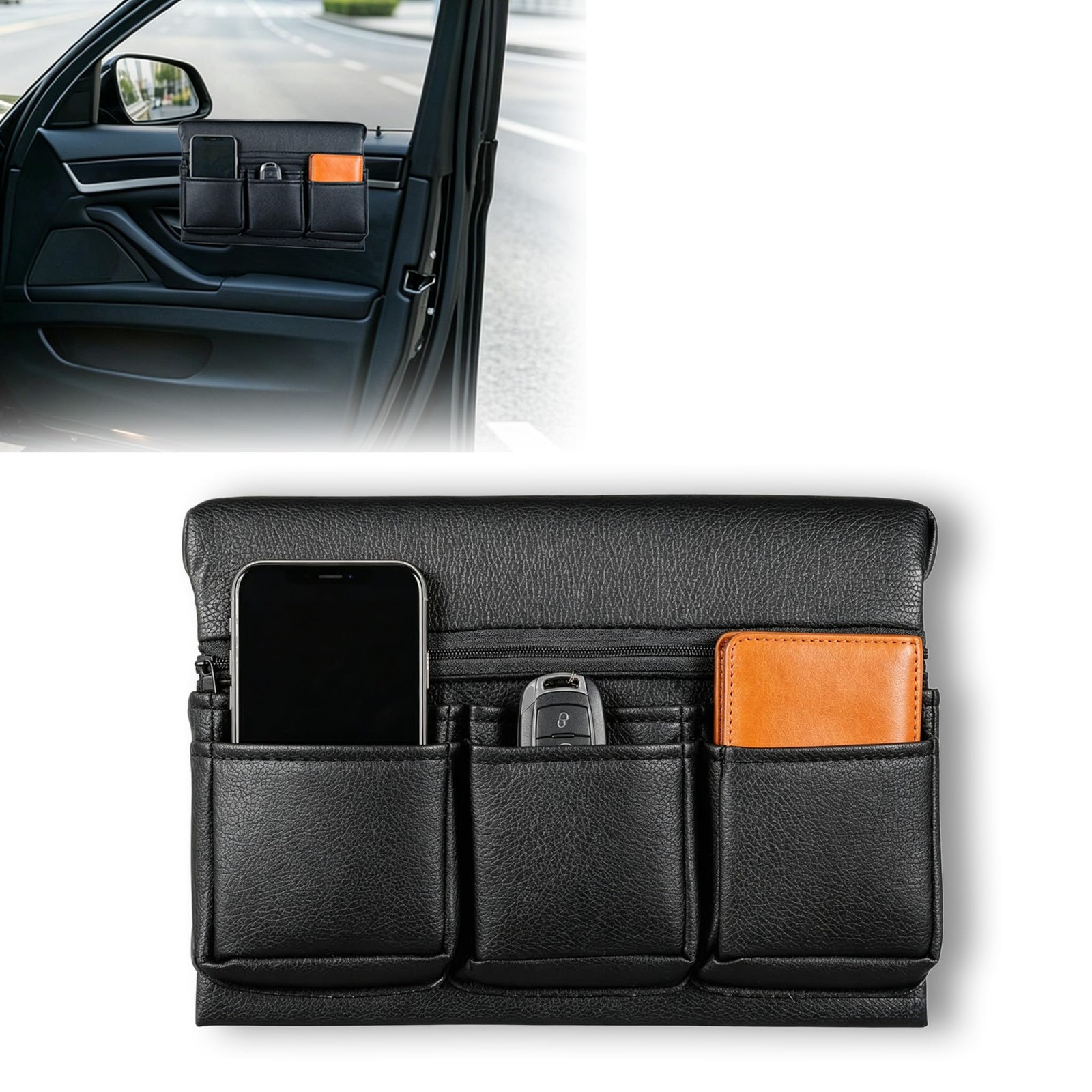 Car Window Armrest Organizer AntiSlip Leather Side Door Storage Elbow Pad