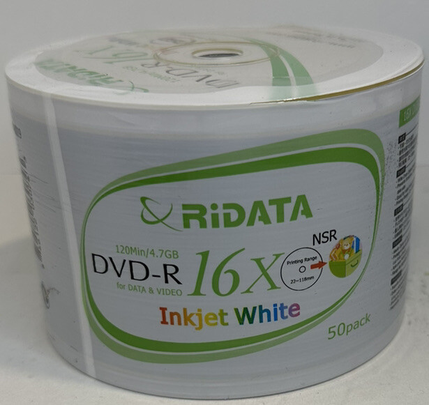 RIDATA DVD-R 16x 4.7GB White Inkjet Hub Printable Recordable Disc