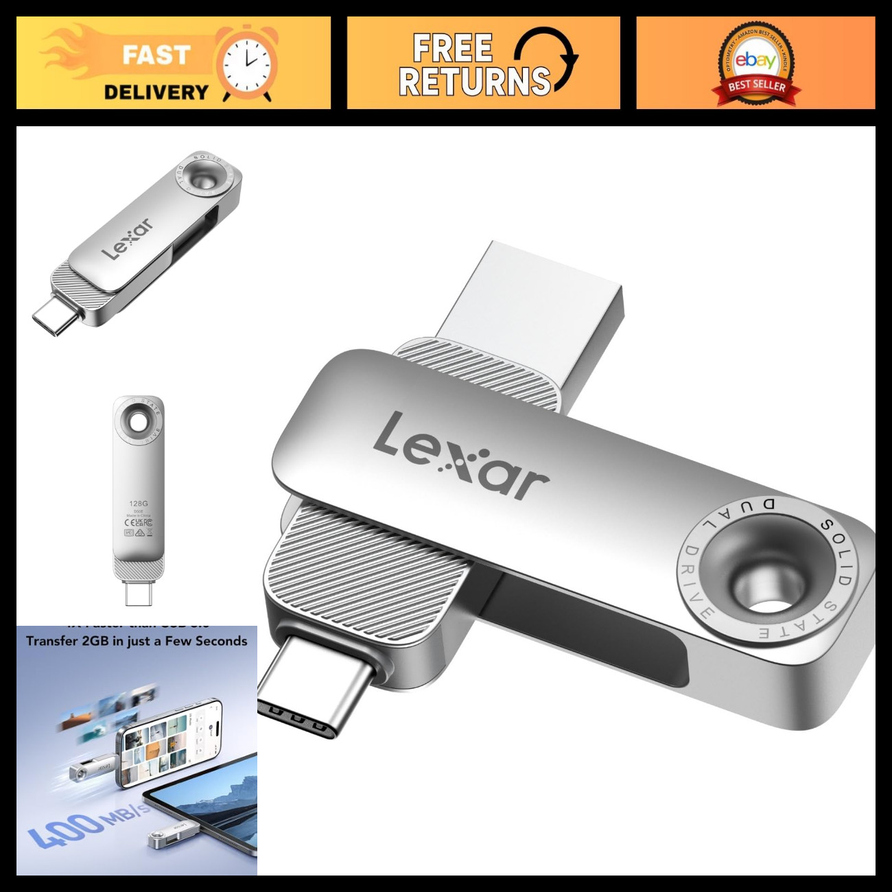 128GB Solid State Dual Drive, Up to 400MB/s Read Speed, 360MB/s Write Speed