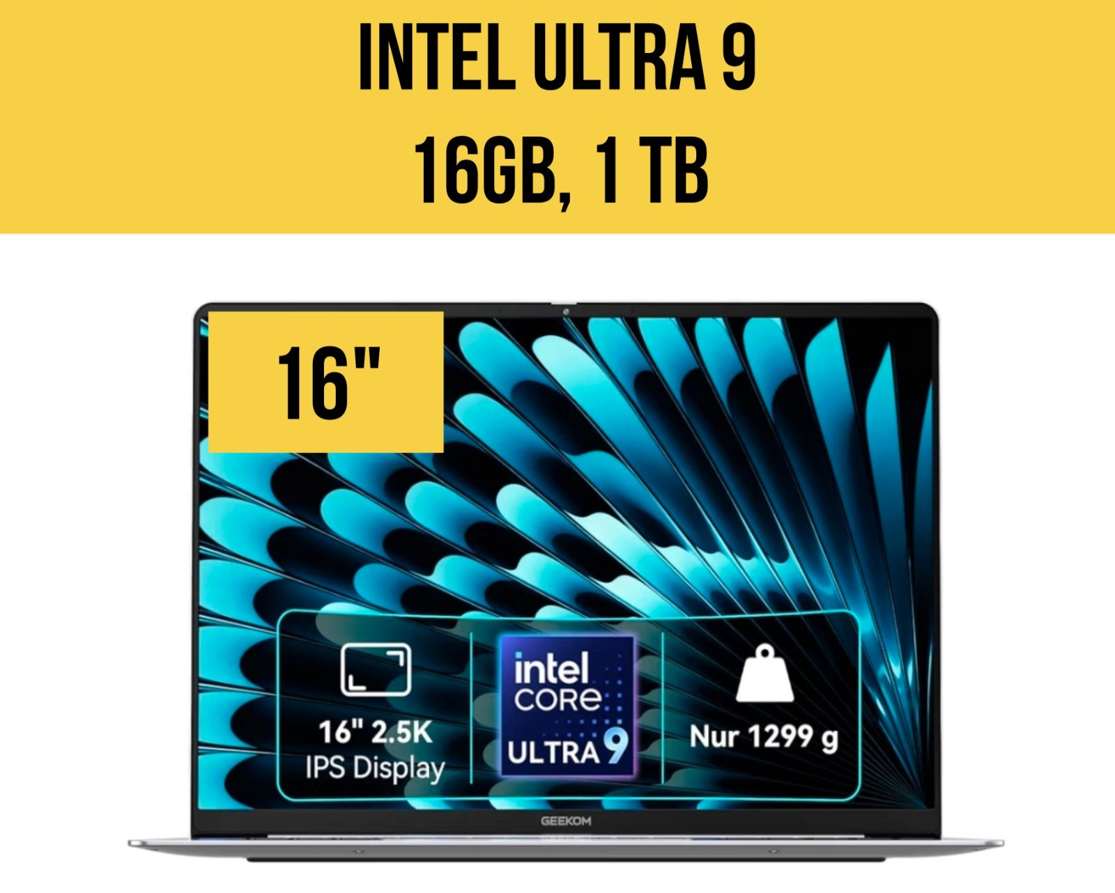 GEEKOM GeekBook X16 Pro Laptop, 16" 2.5K IPS Intel Ultra 9, 16GB, 1TB SSD