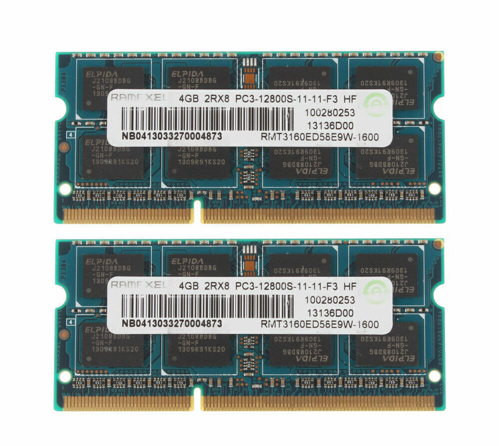 RAMAXEL 2X 4GB 2RX8 DDR3 1600mhz SO-DIMM 204pin PC3-12800S Memory RAM Laptop Kit