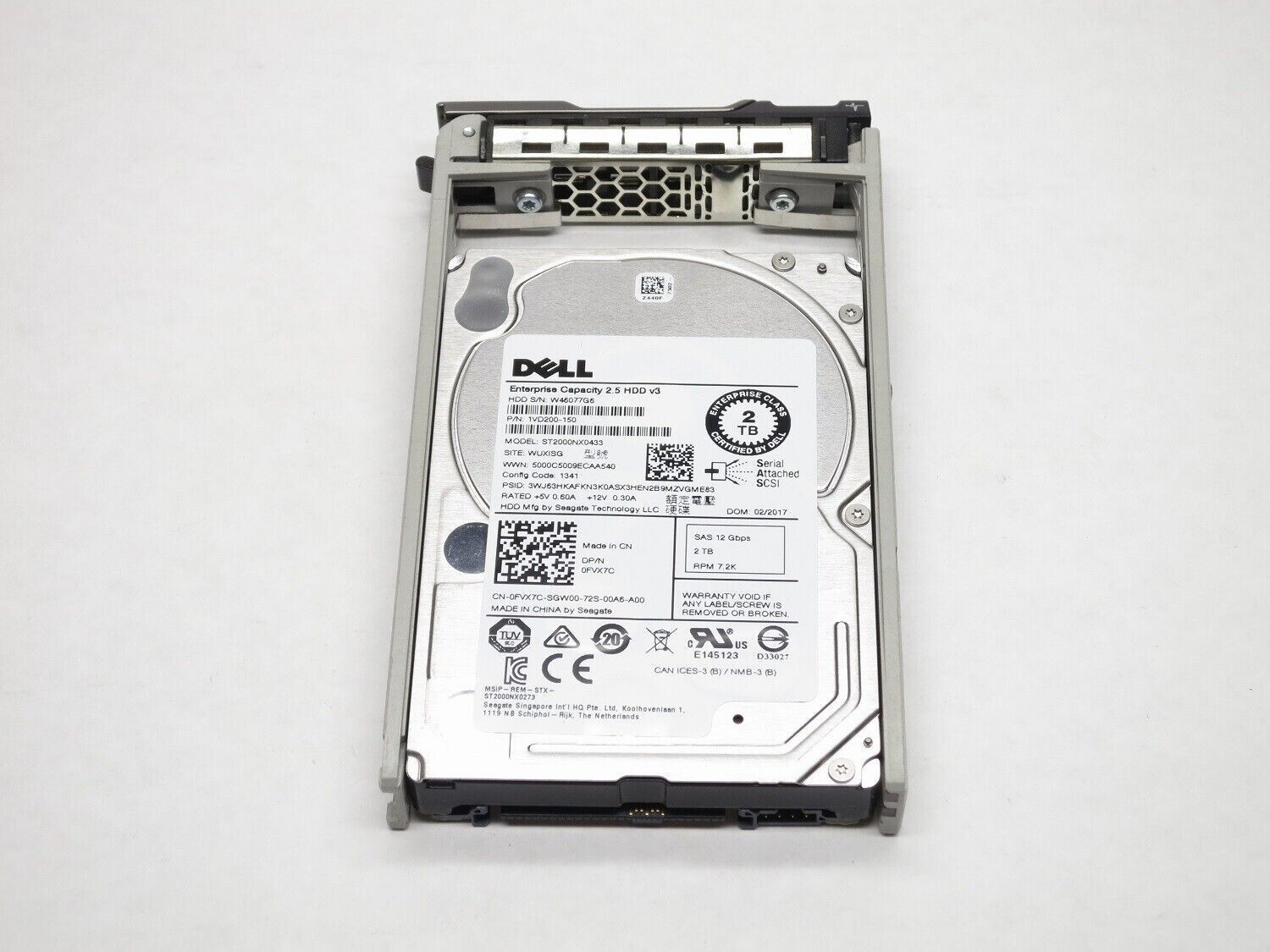 Dell 2TB 2.5" 12G 7.2k SAS SFF Hard Drive HDD In 13th/14th Series Caddy FVX7C