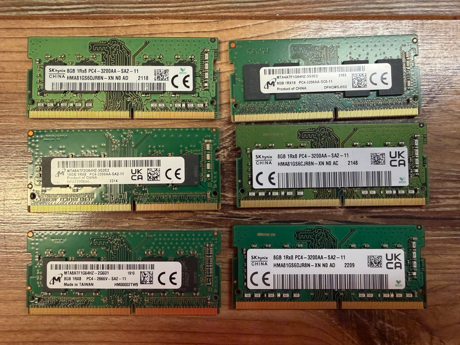 LOT of 5 DDR4 8GB & 1 16GB So-DIMM RAM Sticks Micron and SK Hynix Various Speeds