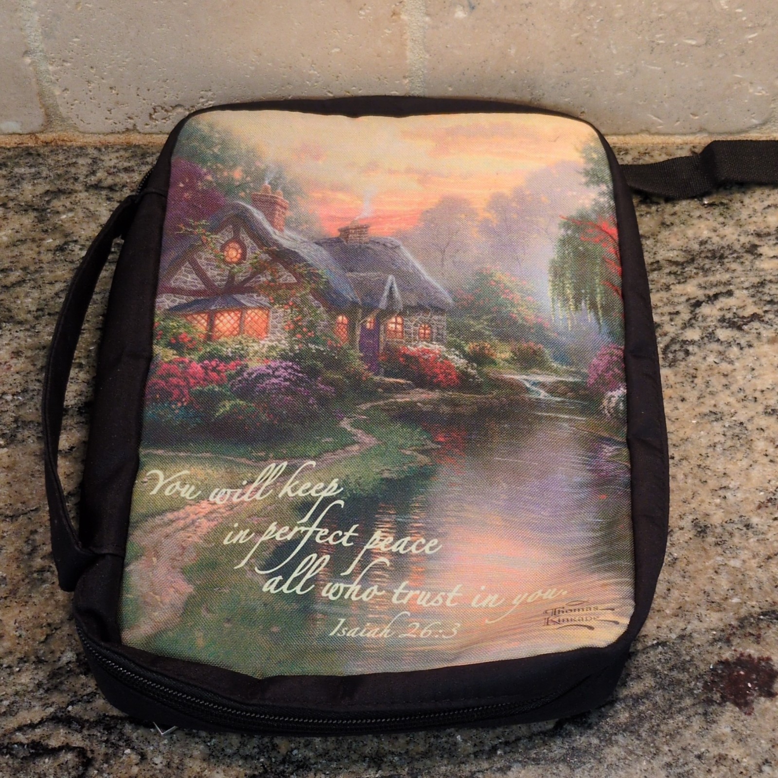 God's Gift Zippered Bible Case Thomas Kinkade Scenic Black Multicolor Book Cover