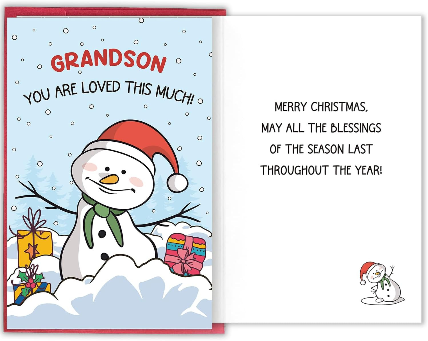 Christmas Card for Grandson, Cute Snowman Holiday Greeting Card with Loving Mess