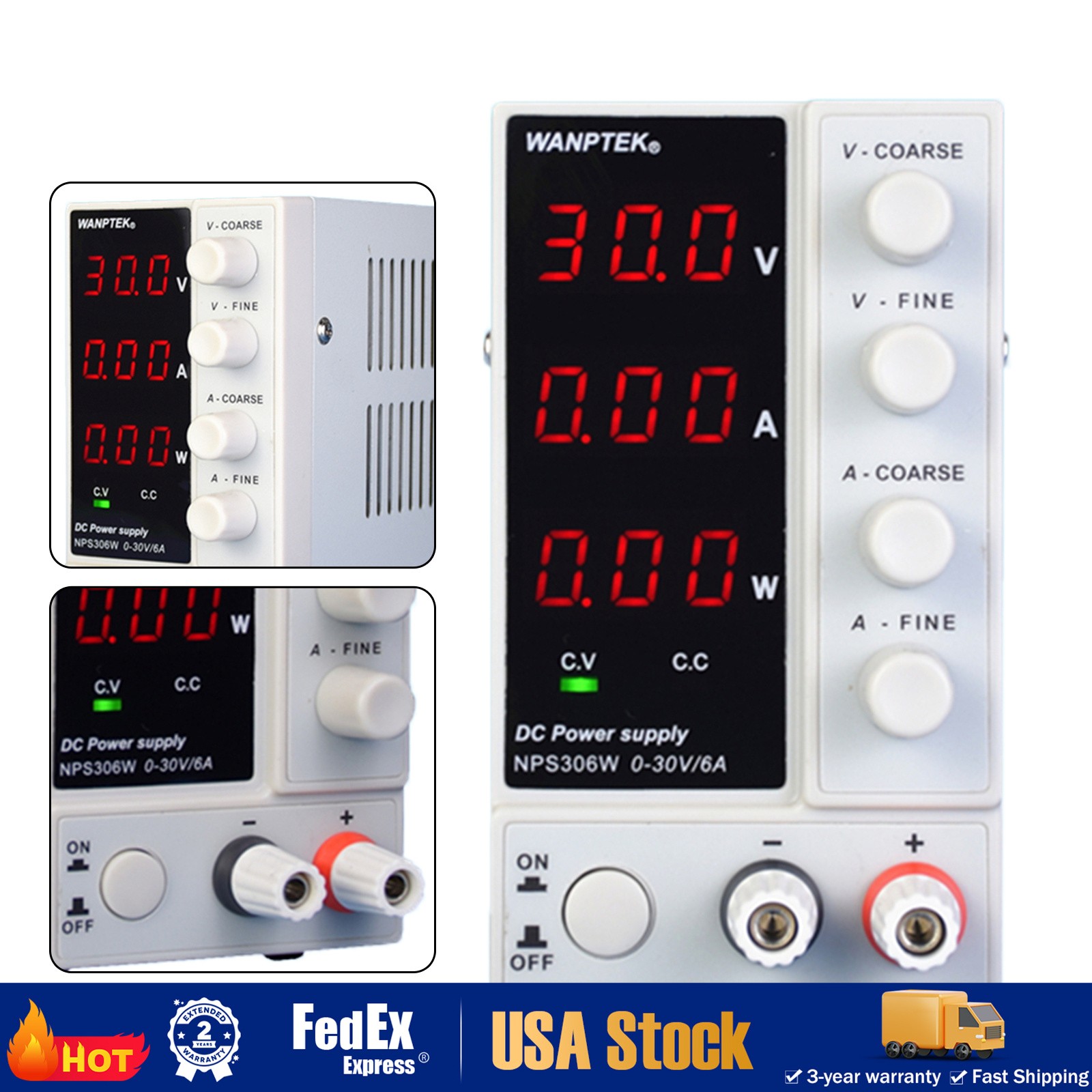 NPS306W 0-30V 0-6A Variable DC Bench Power Supply with Digital Display