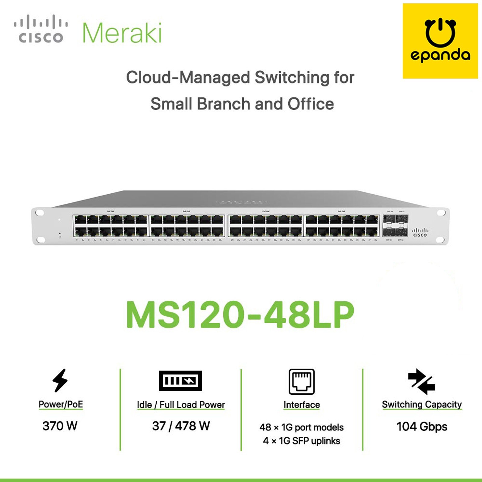 Cisco Meraki MS120-48LP Gigabit Ethernet PoE+ Switch CLAIMED, 1Y-Warranty