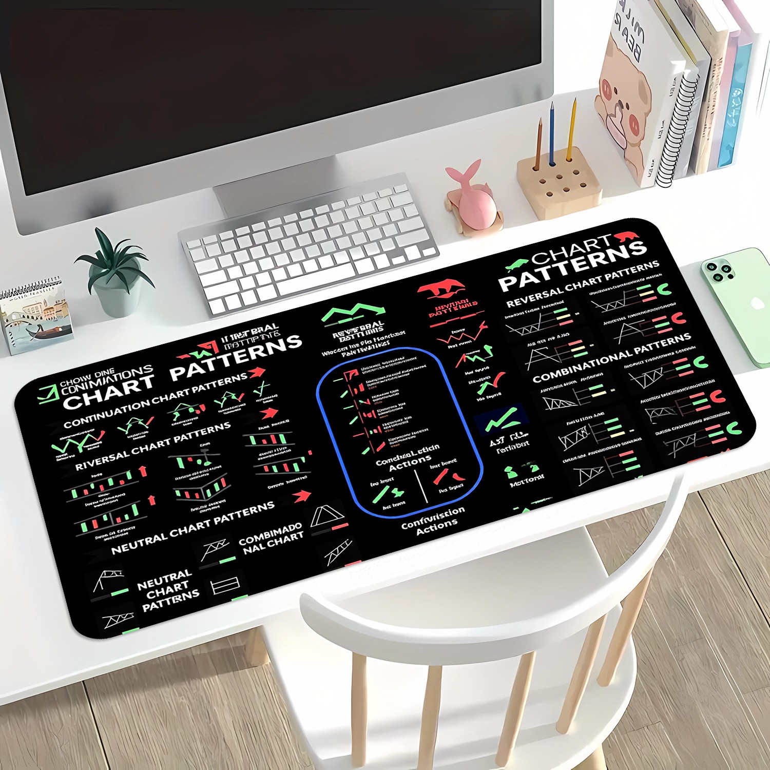 Large Trading Chart Patterns Mouse Pad & Extended Desk Mat Compatible for Stoc