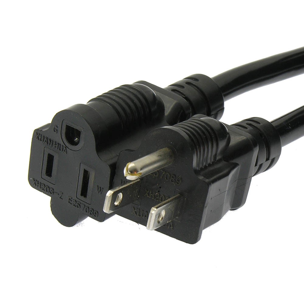 5 Pack of 2Ft Power Cord 5-15P to 5-15R   Black / SJT 16/3