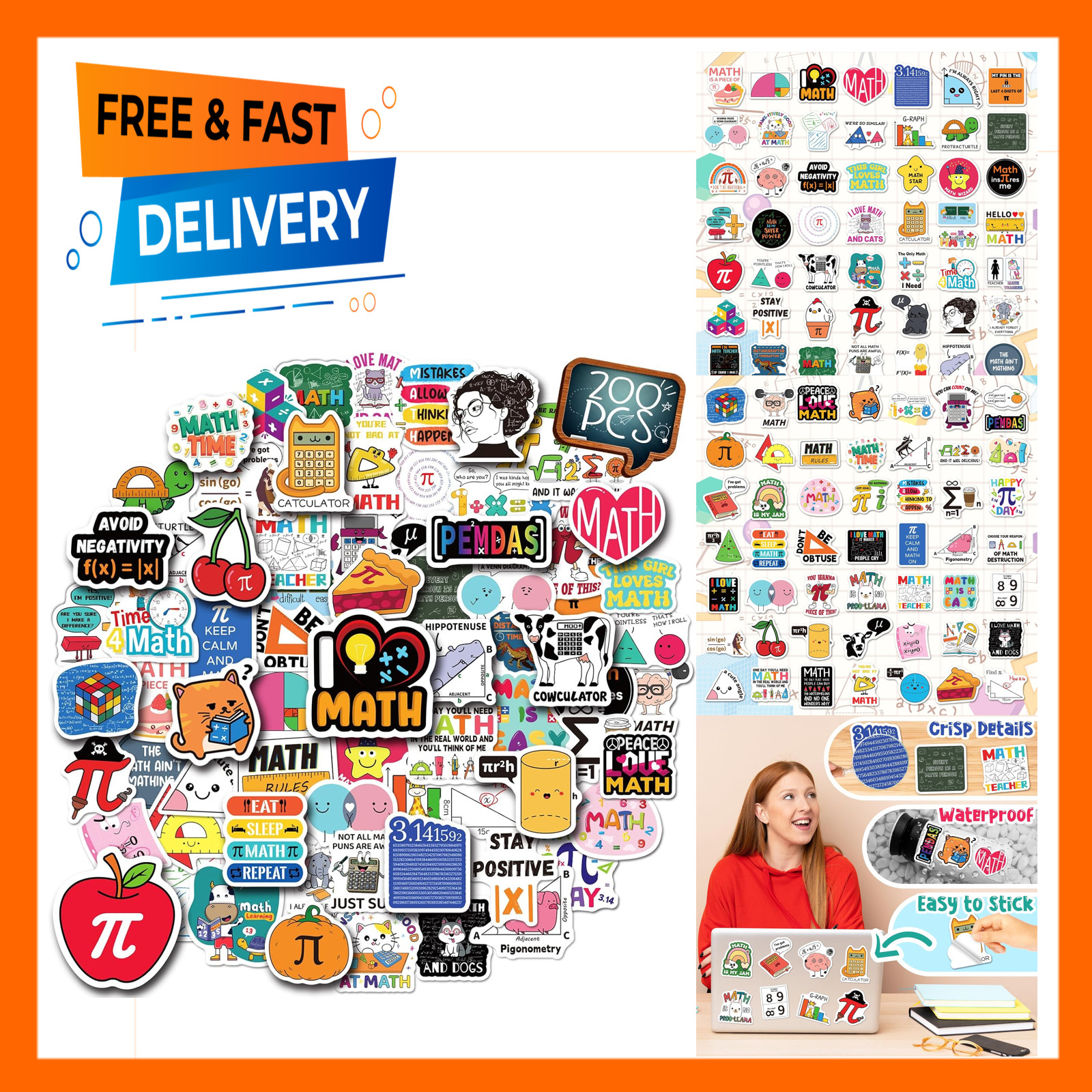 Math Stickers Bulk 200 Pieces Creative Vinyl Decals for Students Teachers Teens