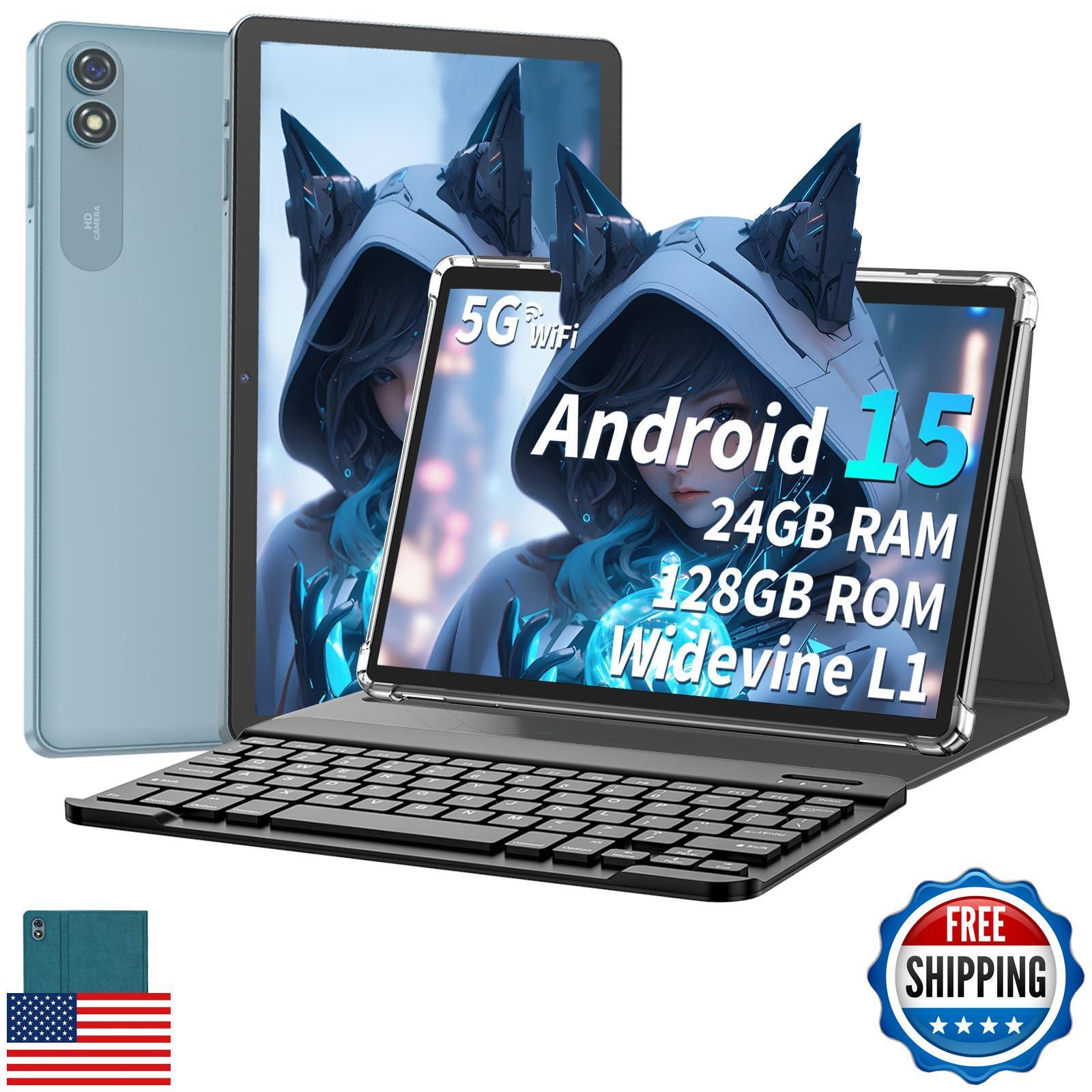 Suicoey 2025 Tablet, 10 inch Android 15 Tablet with Keyboard, 24GB RAM+128GB 
