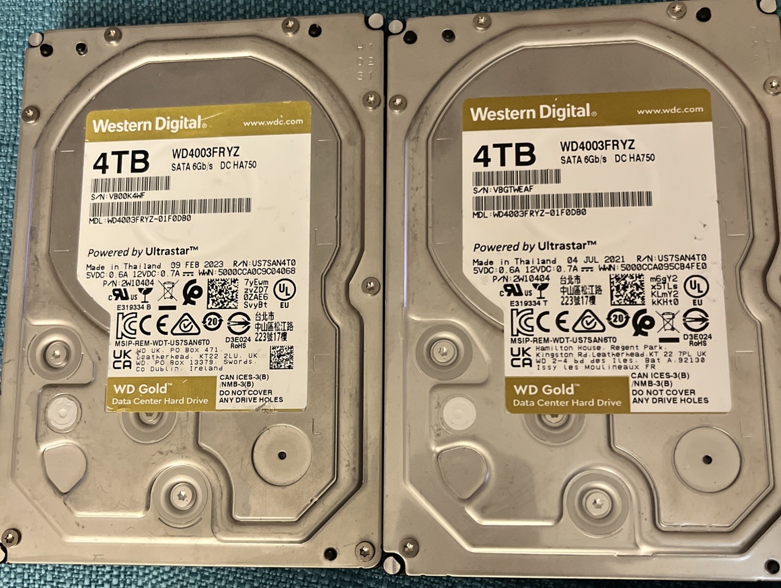 Lot Of 2  4TB Western Digital Gold HD SATA 6Gb/s DC HA750 No Work FOR PART ONLY