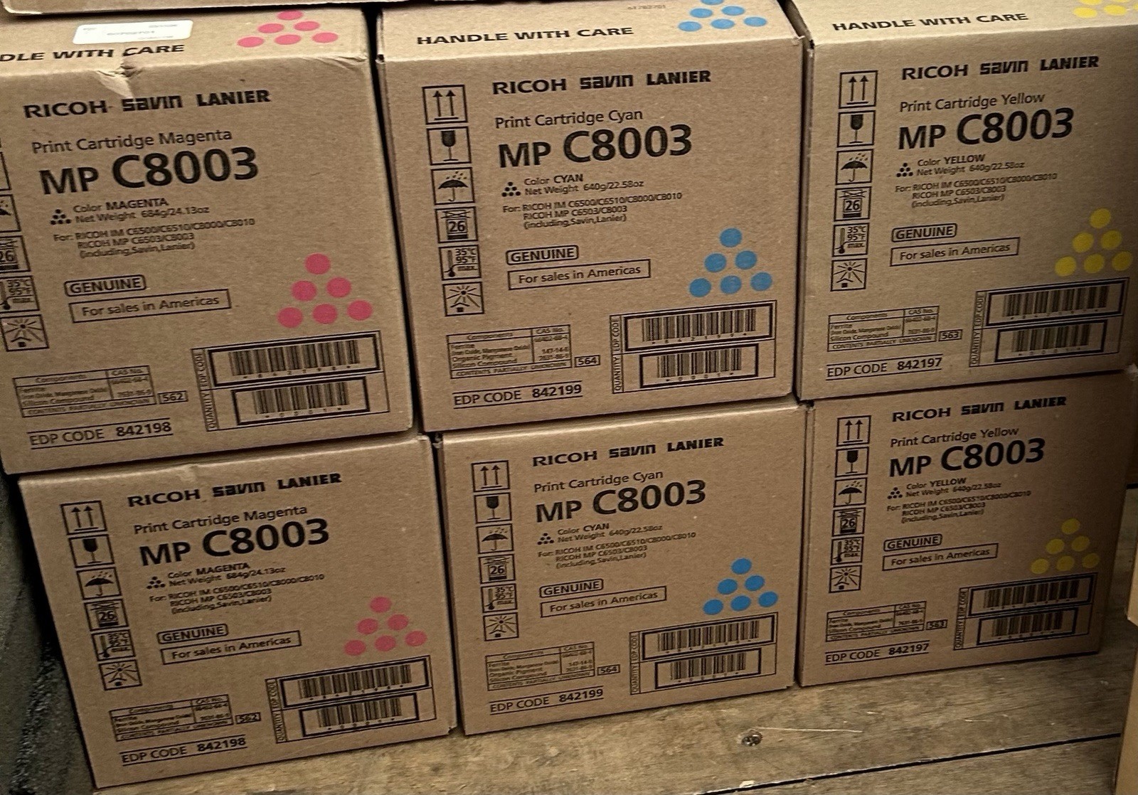 6x Genuine Ricoh MP C8003 CMYK Toners 842197 842198 842199 - NEW