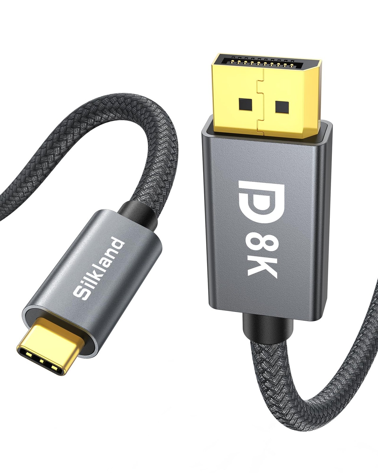Silkland USB C to DisplayPort 1.4 Cable, 8K@60Hz 4K@144Hz,6.6FT 6.6 Feet, Grey
