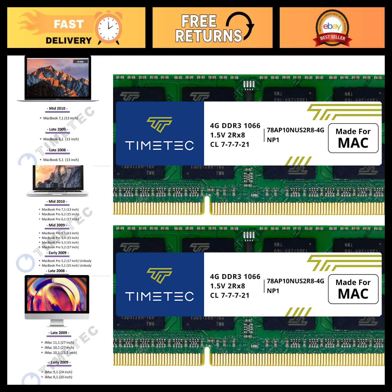 8GB DDR3 SODIMM RAM Upgrade Kit (2x4GB) for MacBook, iMac, Mac Mini - 1067MHz/10