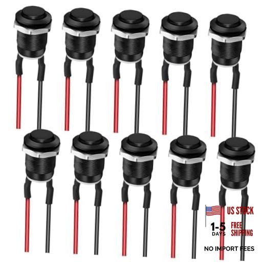 10PCS 12mm Momentary Push Button Switch - Mini Round Pushbutton Switches - Black