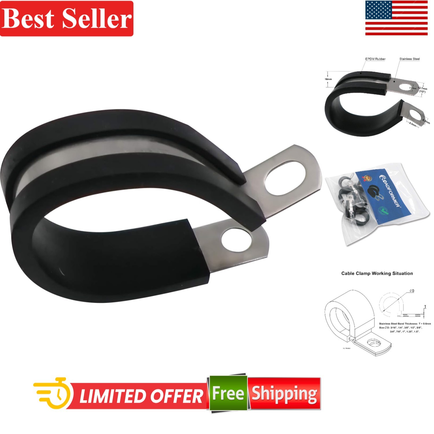 Cable Clamp 1 Inch Steel Rubber Cushioned Insulated Metal Tube Holder 12 Pack