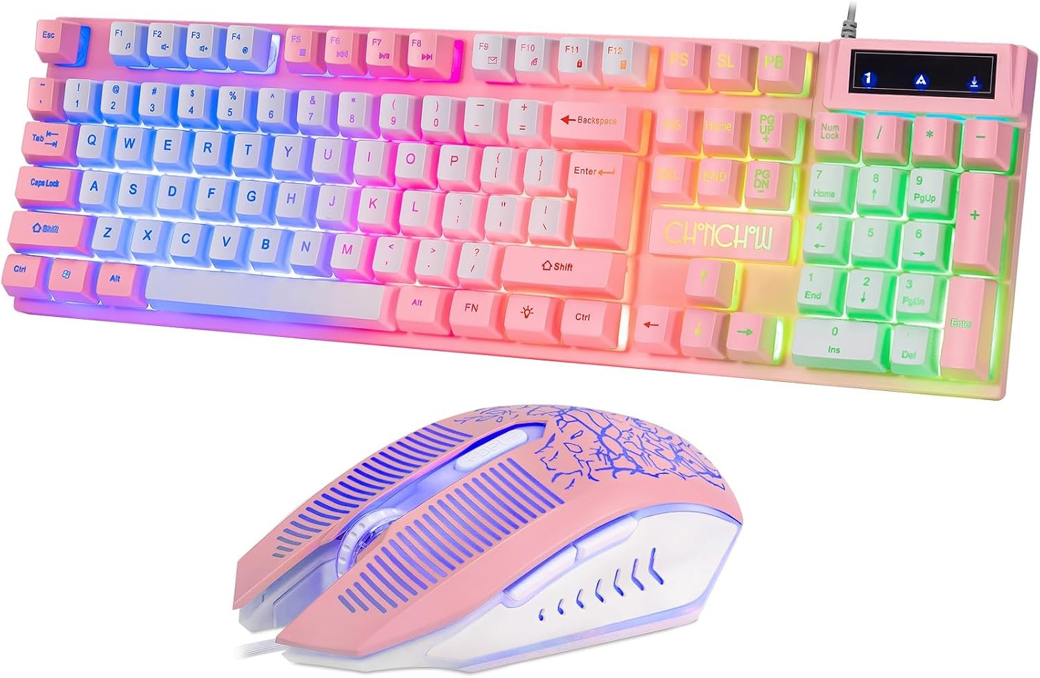 RGB Gaming Keyboard and Mouse LED Backlit USB Wired Pink