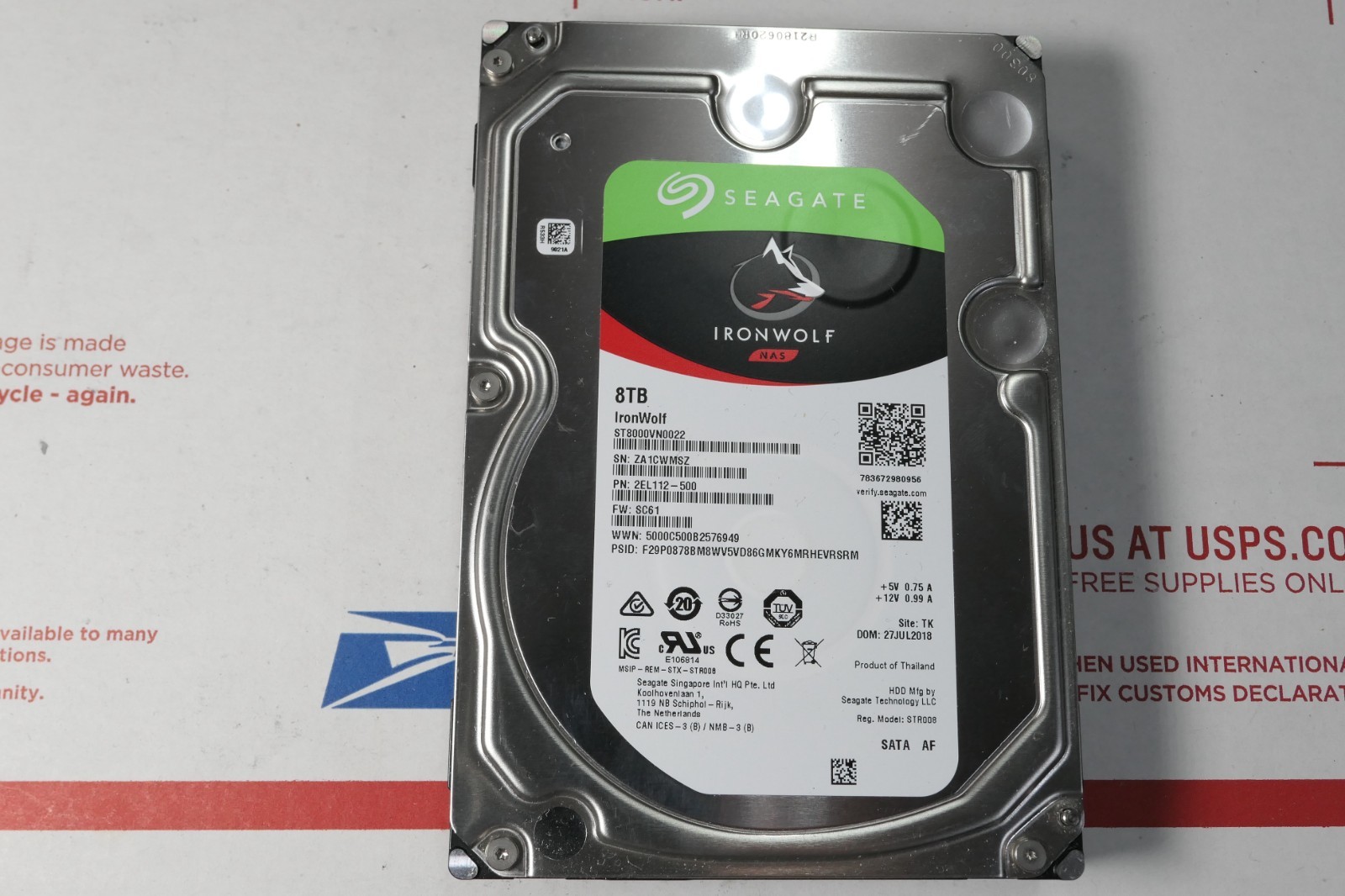 Seagate IronWolf 8Tb NAS HDD 3.5" SATA 6GB/S 7200 RPM 256MB Cache - 92% health