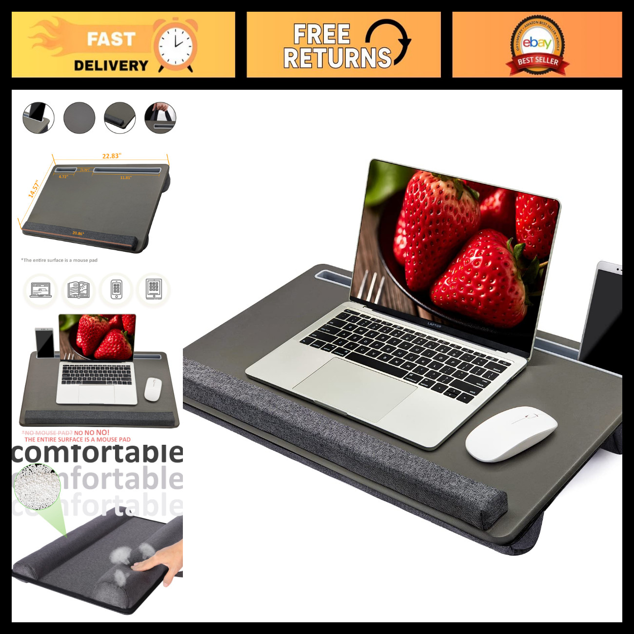 Extra Large Portable Laptop Desk with Mouse Pad & Phone Holder - Fits Up to 17.3