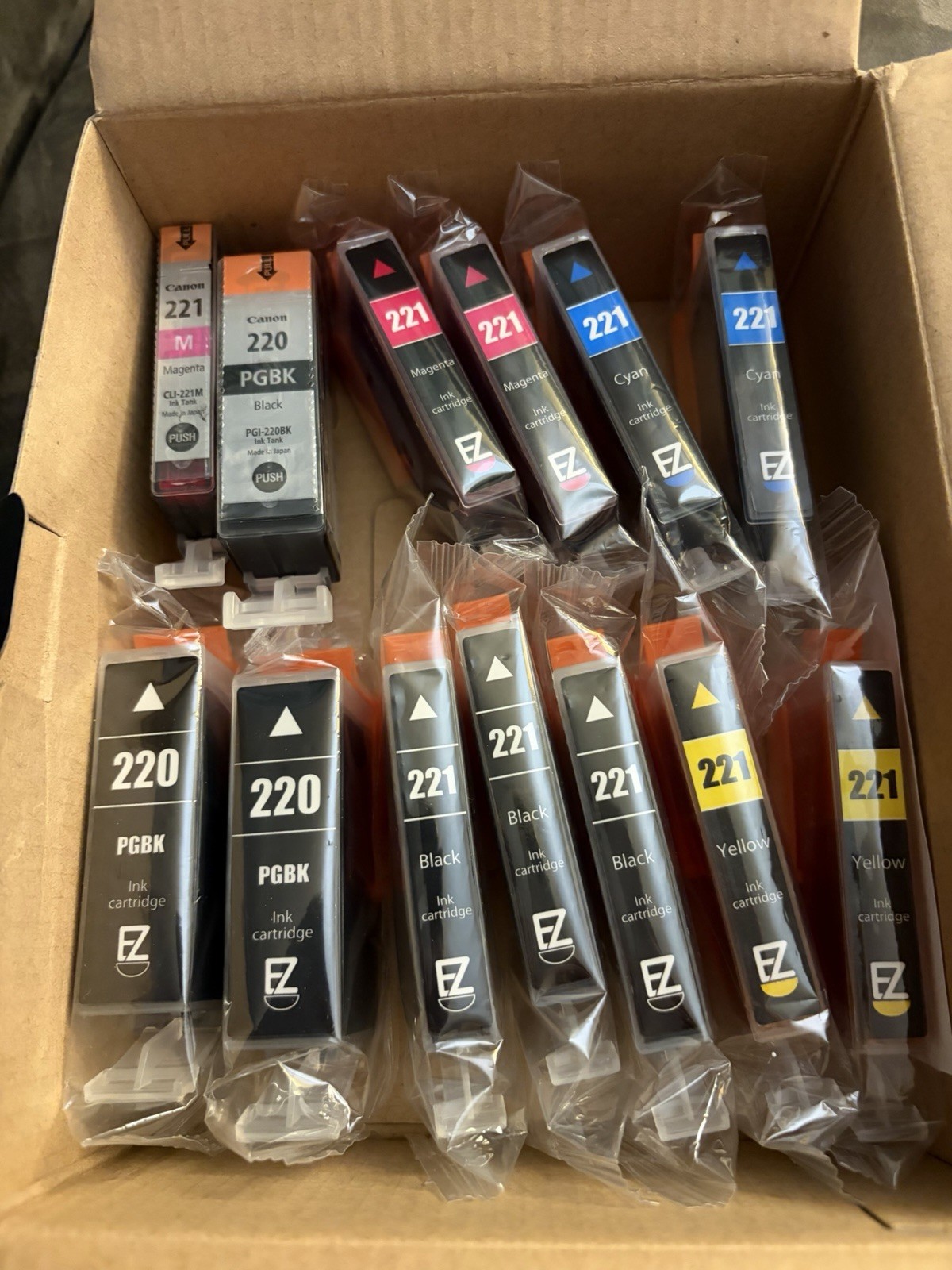 Lot 13 NEW SEALED Ink Cartridges Canon EZINK 220 & 221 Black Magenta Cyan Yellow