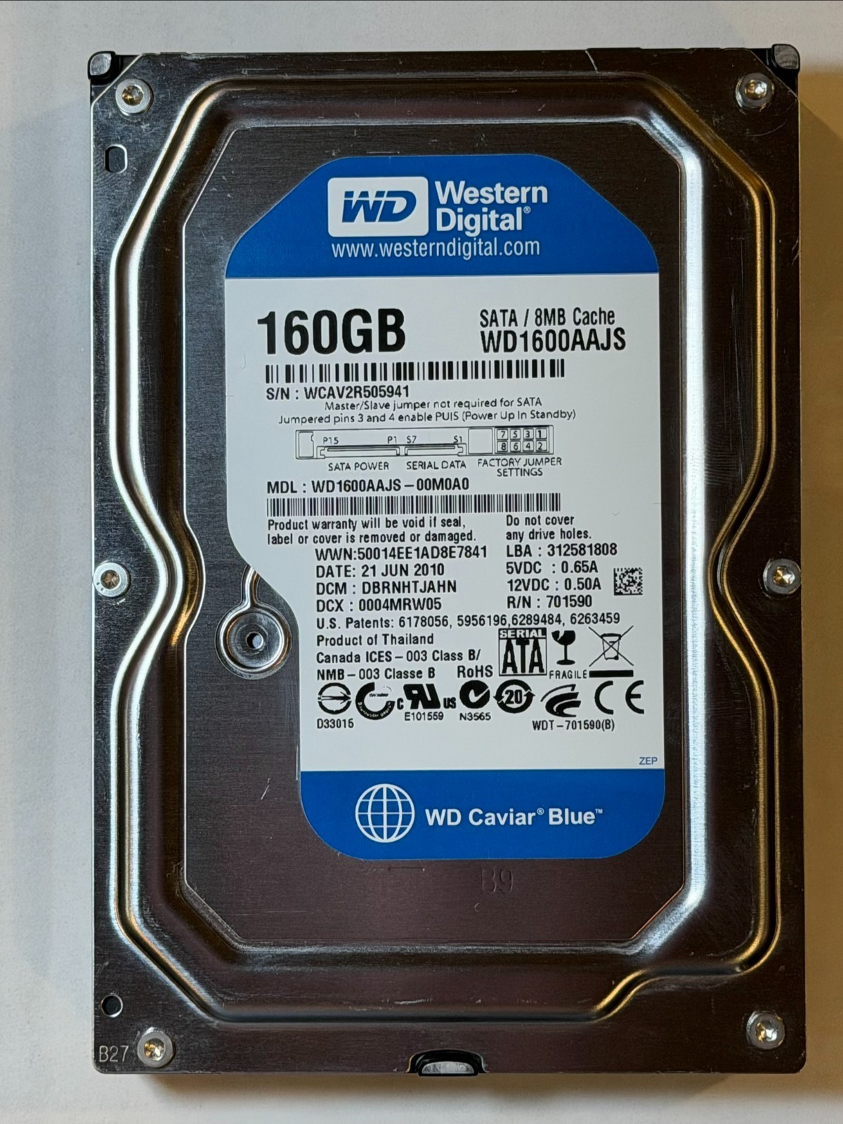 Western Digital WD1600AAJS-00M0A0 160GB SATA HDD Tested Wiped SMART Good