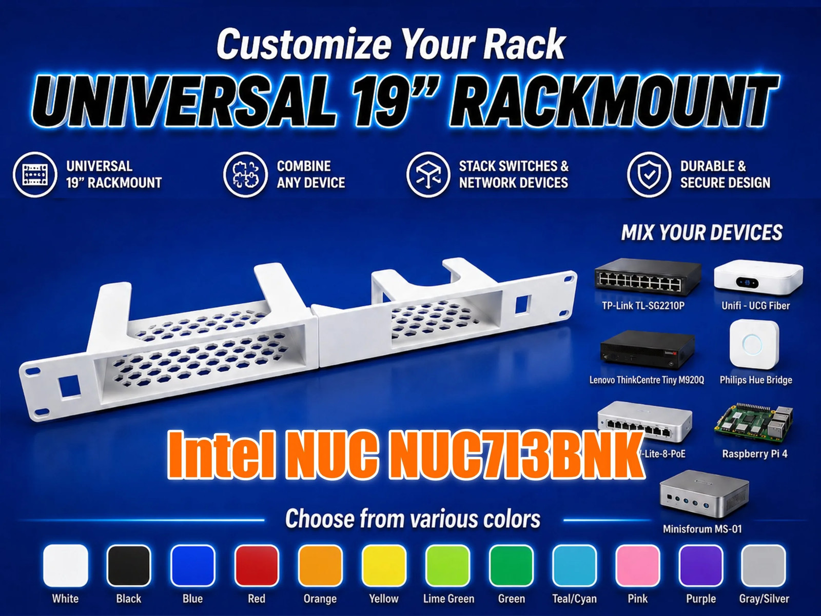 Intel NUC NUC7I3BNK 19" Rackmount 1U - Mix & Match with other devices