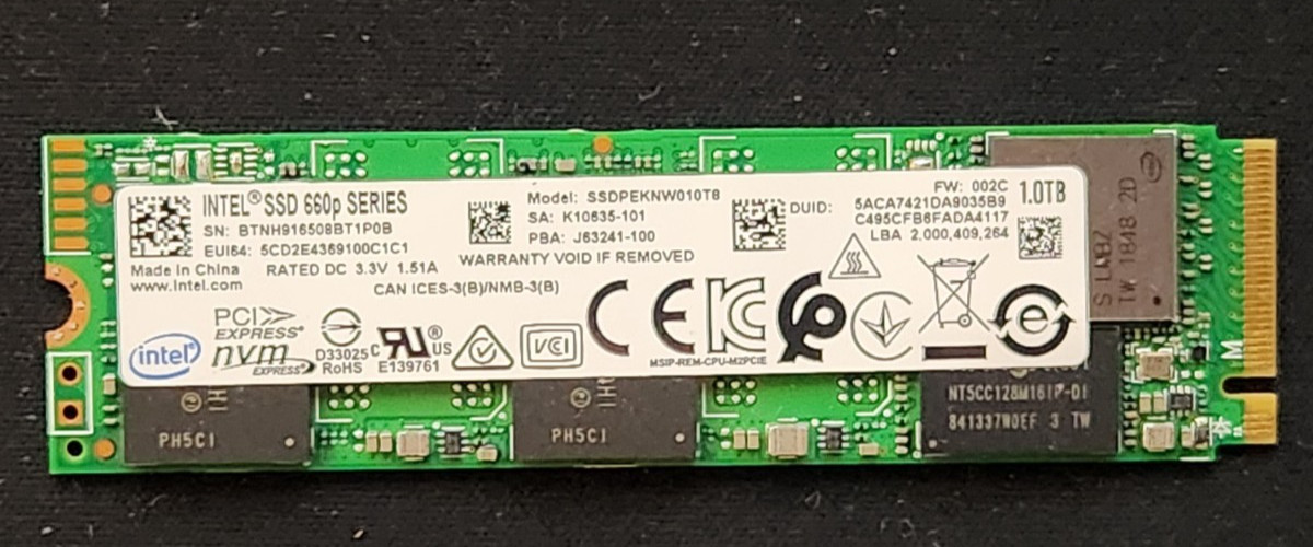 1TB Intel 2280mm 660p Series M.2 NVMe Gen 3.0 x 4 SSD SSDPEKNW010T8
