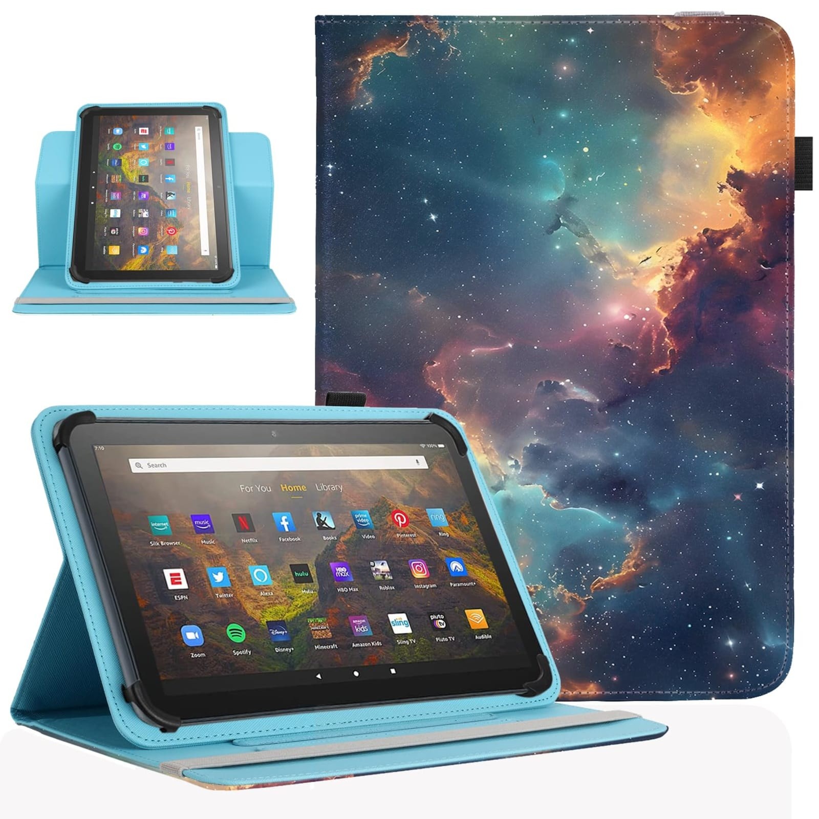 Universal 10.9-12" Android Tablet Case Starry Sky 360 Rotating Stand PU Leather