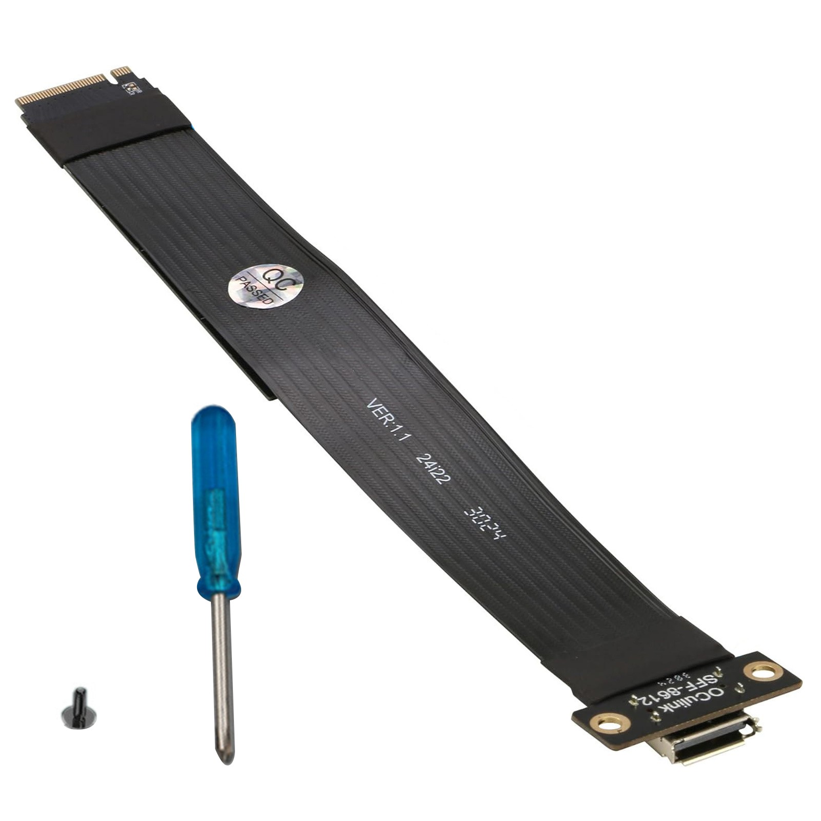 M.2 NVMe PCIe 4.0 to OCuLink SFF-8612 Adapter w/ Screwdriver 15cm FPC 64Gbps 4