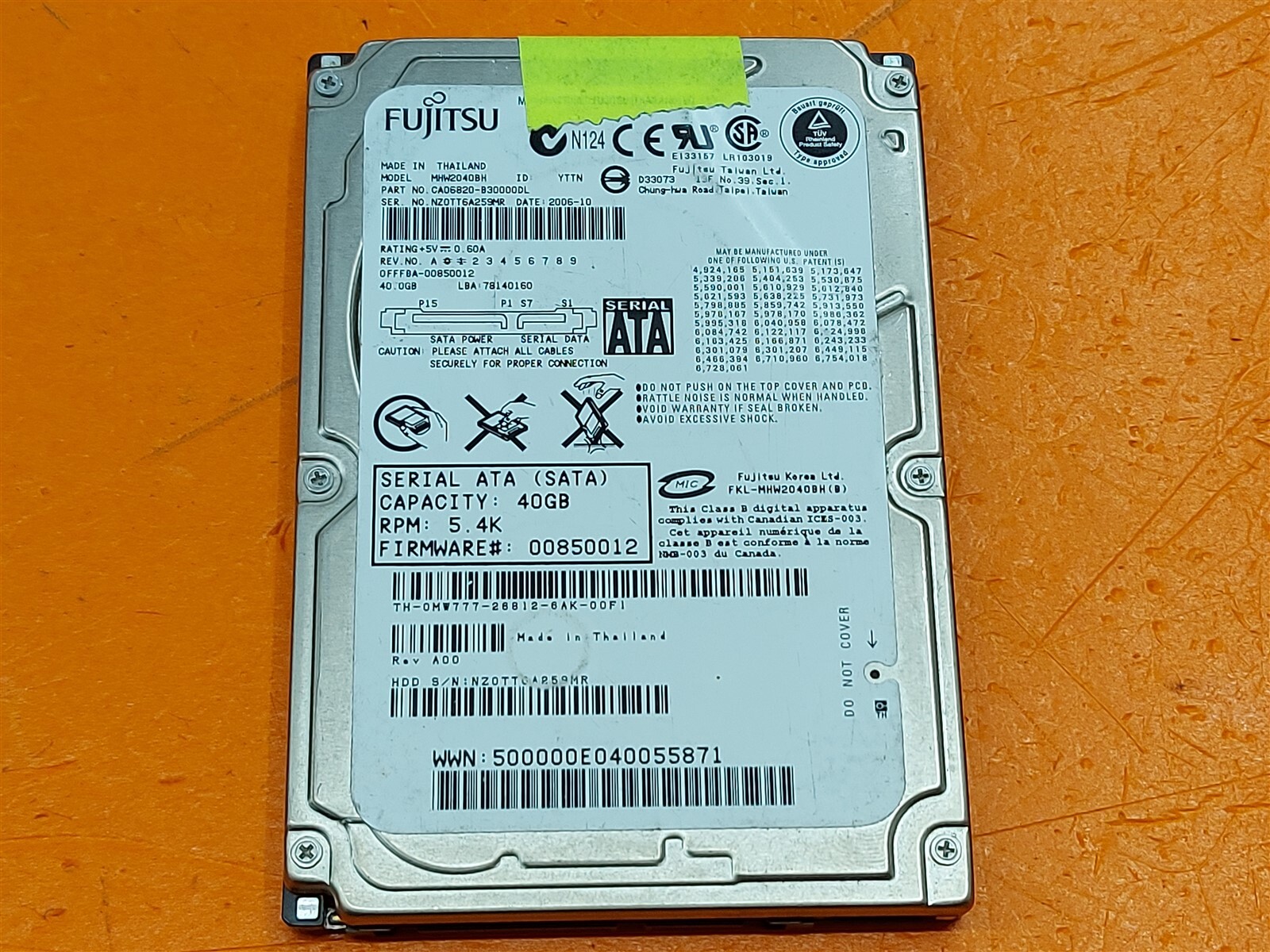 ⭐️⭐️⭐️⭐️⭐️ HDD Hard Drive SATA Laptop 2.5" Fujitsu MHW2040BH 40GB