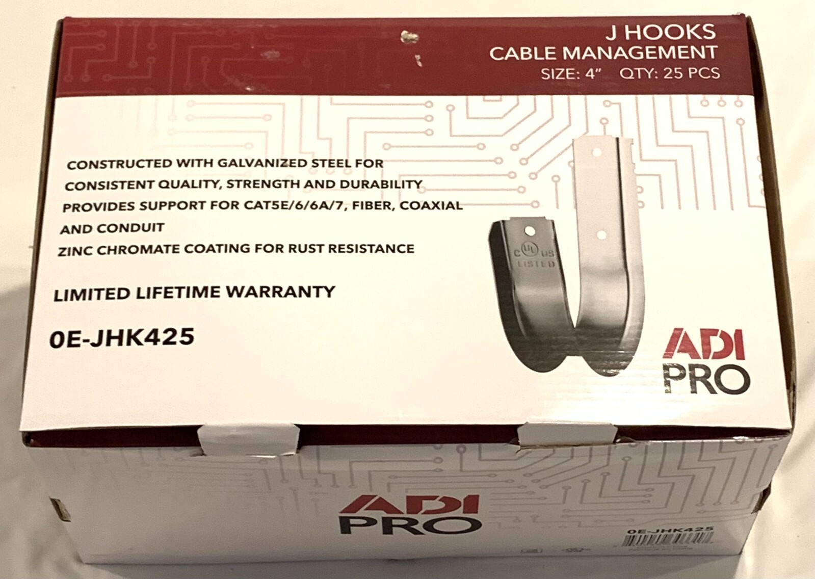 ADI PRO 0E-JHK425 J Hooks Cable Management, Size: 4" (25 - Pack)