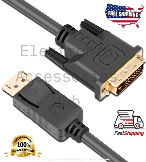 50X Lot 6,10ft Gold Plated DisplayPort to DVI-D Male Dual Link Adapter 1080p