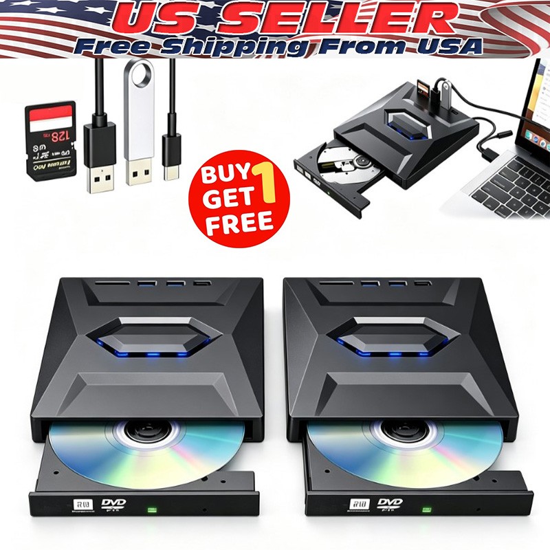 2X USB 3.0 External CD DVD Drive Writer Burner Player for PC Laptop Windows11 10