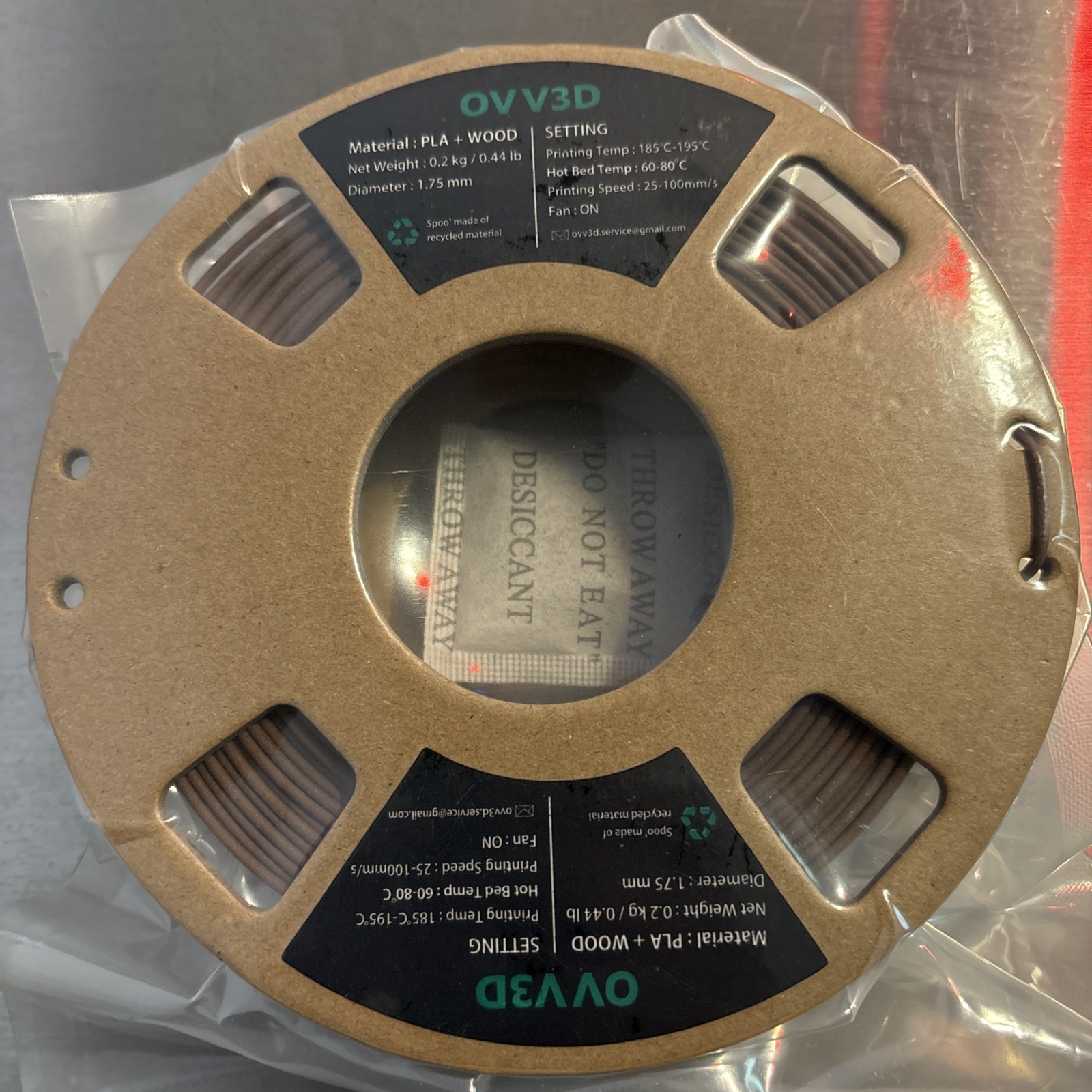 OVV3D Wood PLA Filament 1.75mm, Black Walnut Wood 3D Printer Filament