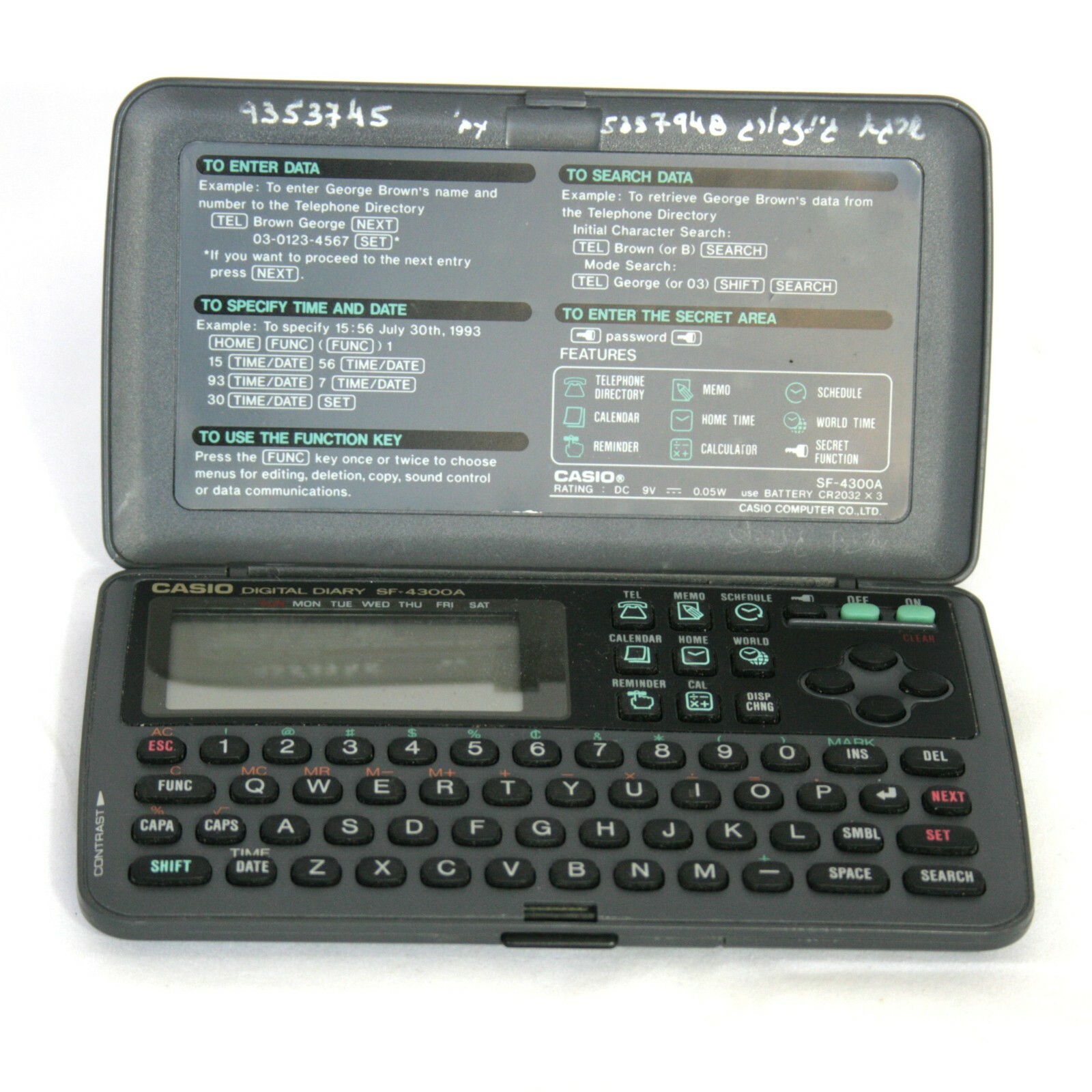 Vintage Casio 32KB Digital Diary SF-4300A Collectible Working Condition