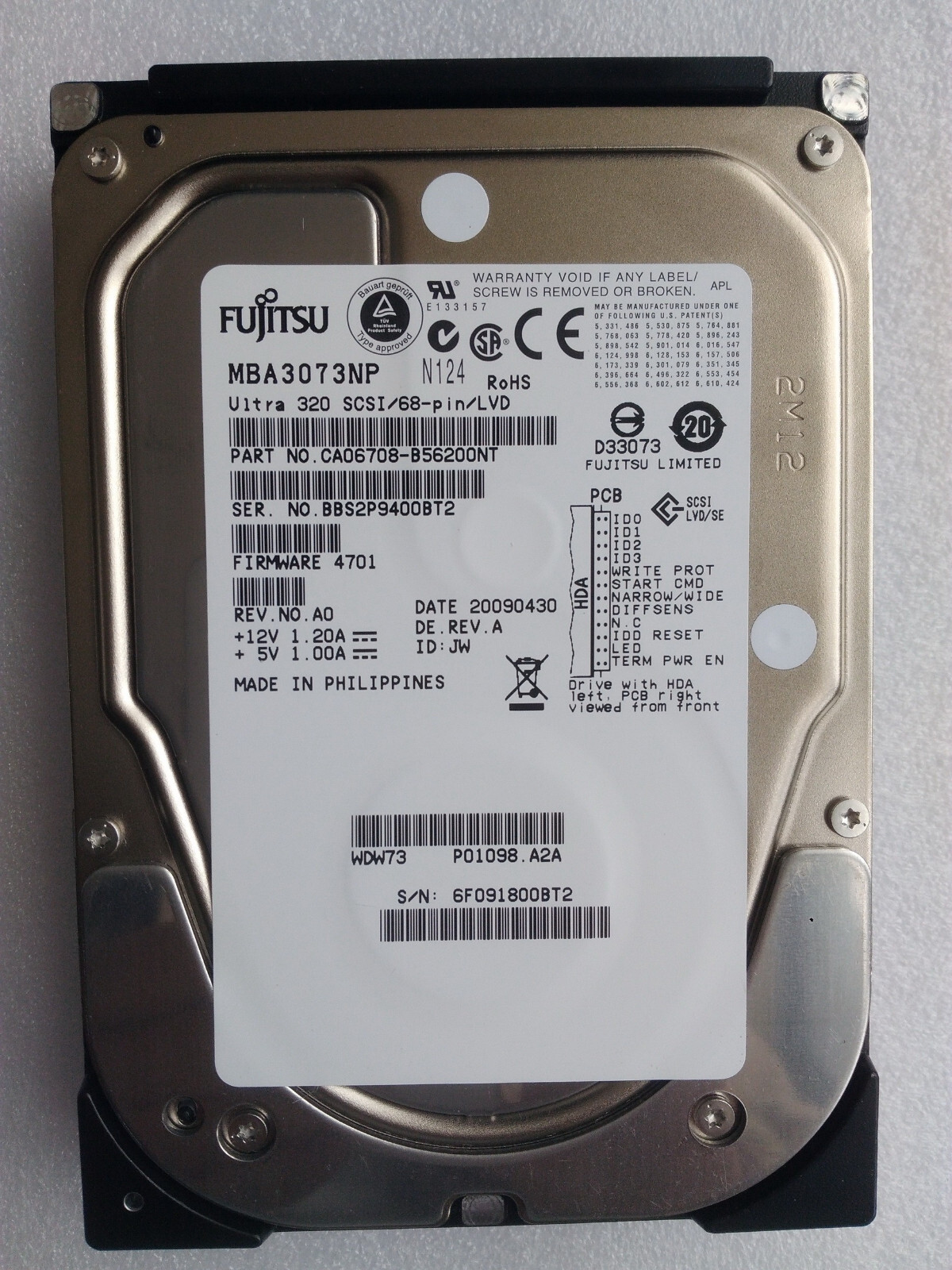 Fujitsu MBA3073NP 73G 3.5' 15000 U320 68pin SCSI 15K hard driver hdd