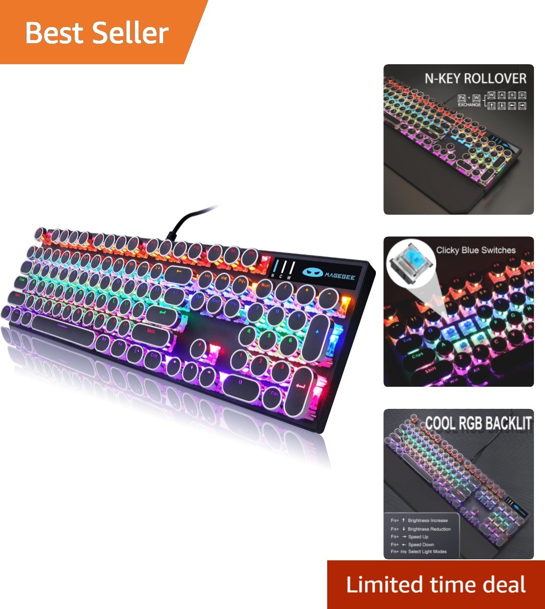 Retro Punk RGB Mechanical Keyboard with Blue Switches – Perfect for Windows/Mac