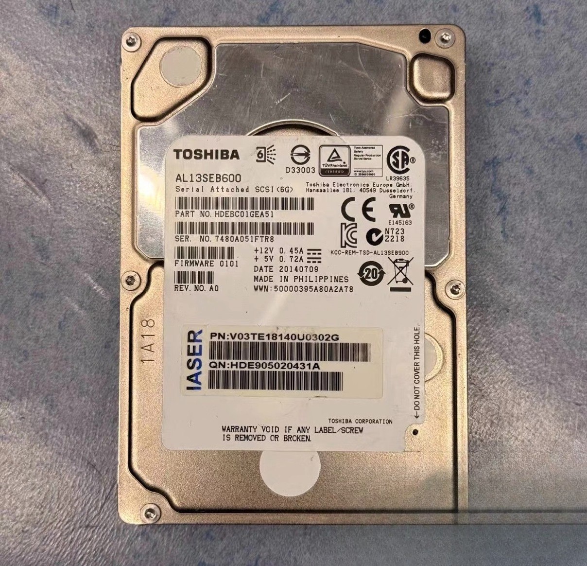Toshiba 600GB 10K SAS 2.5" 6Gb HDD AL13SEB600 HDEBC01GEA51 Fully Tested