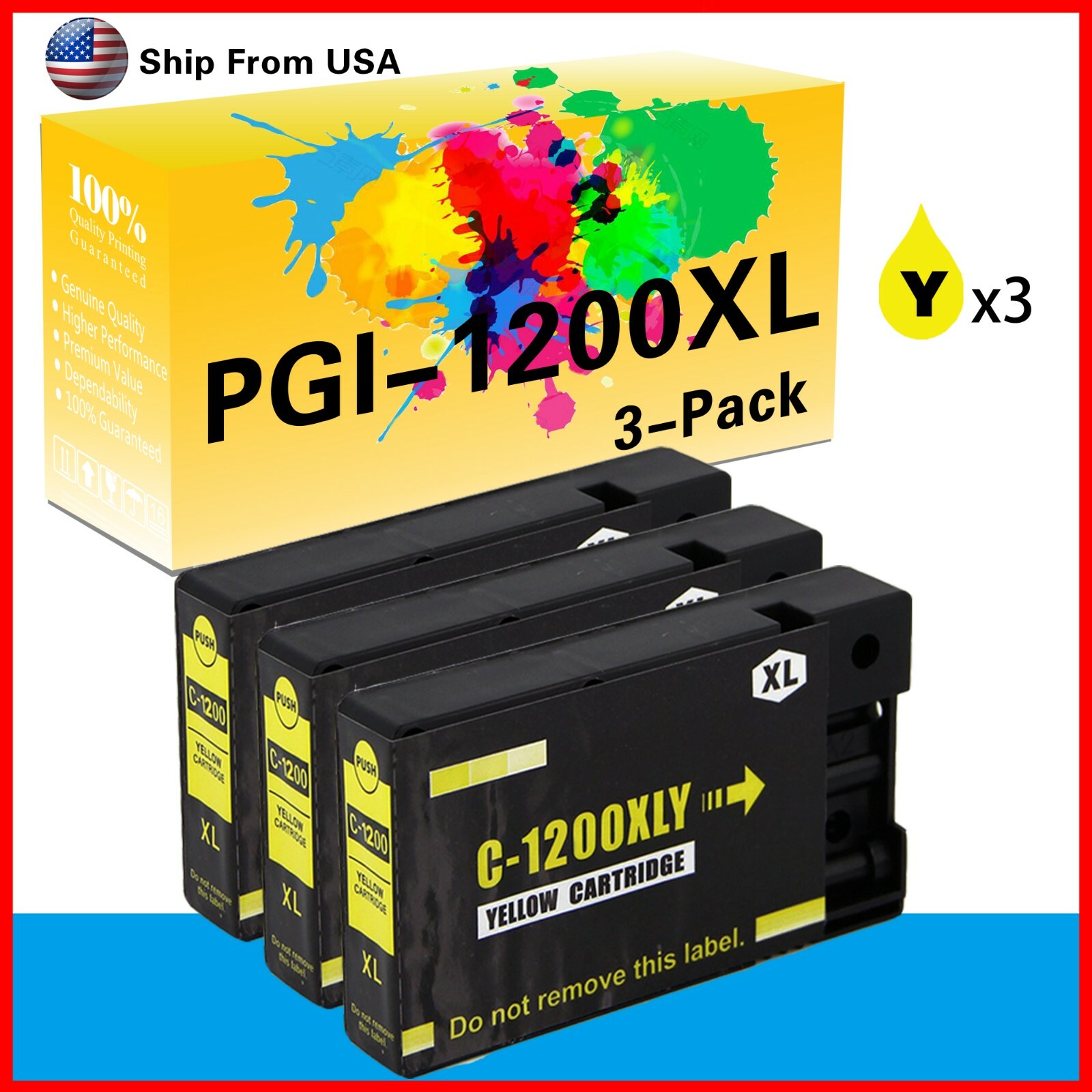 3PK PGI-1200XL Ink Cartridge for MAXIFY MB2720 MB2020 MB2120 (Yellow)