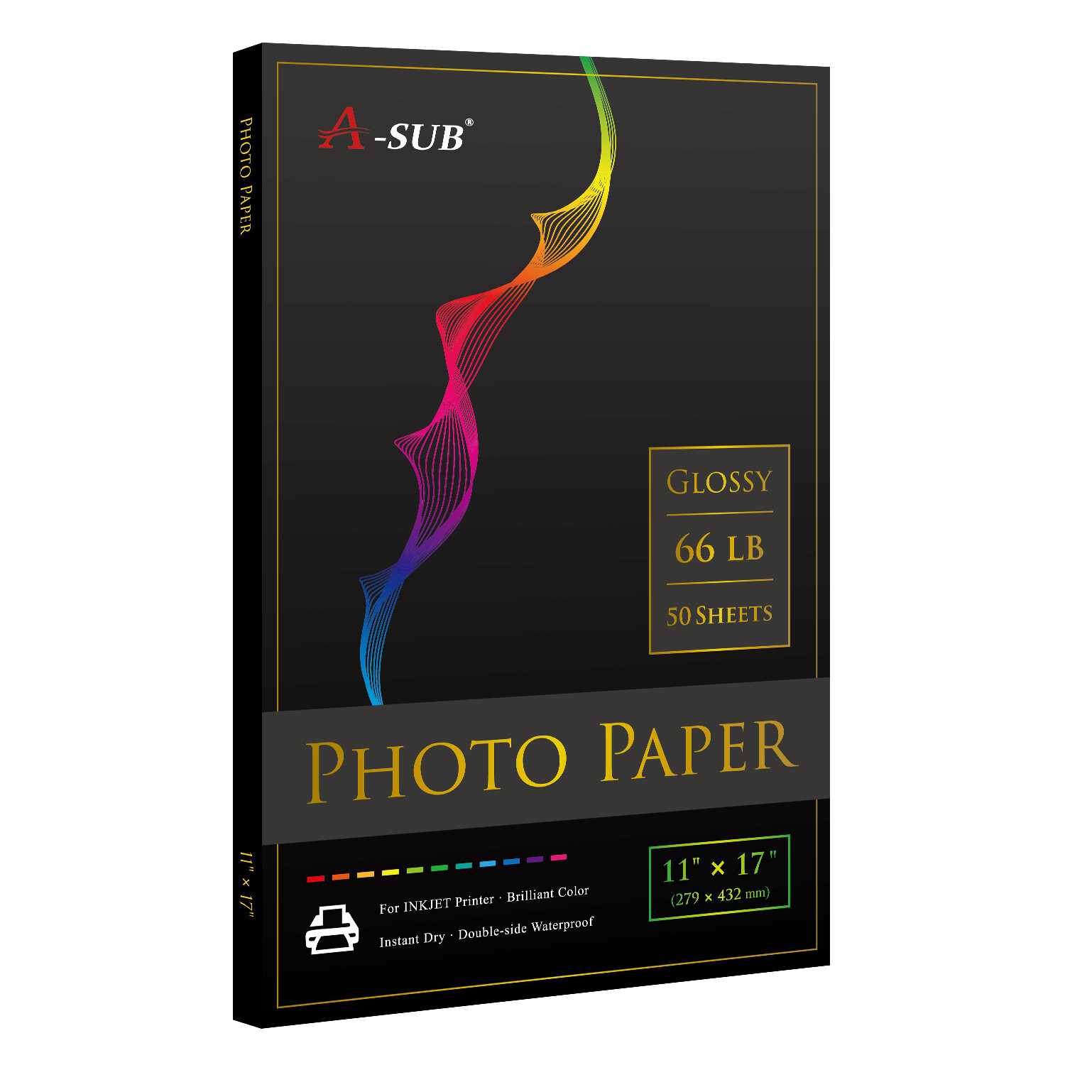 A-SUB Premium Photo Paper 11x17 Glossy 66 lb Waterproof Inkjet Printer 50PK 250g