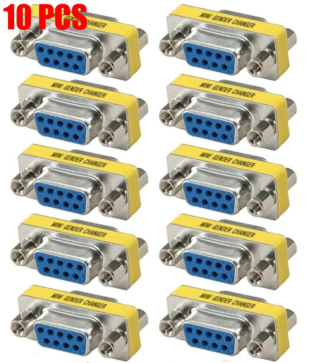 10x DB9 D-SUB 9 Pin Serial Female to Female Mini Gender Changer Coupler Adapter